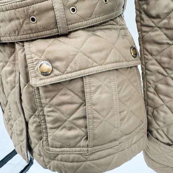 Burberry Quilted Coat Winter Down Finsbridge Plaid Jacket Check Olive Green XS - Picture 13 of 16